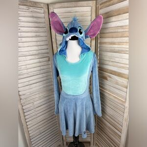 Disney Stitch Stretch Velvet Detailed Hood Skate Dress Cosplay Size Small
